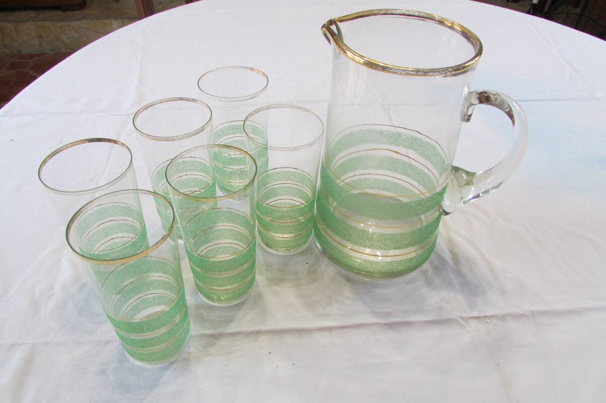 Orangeade service from the 1950s, sandblasted glass and gilding