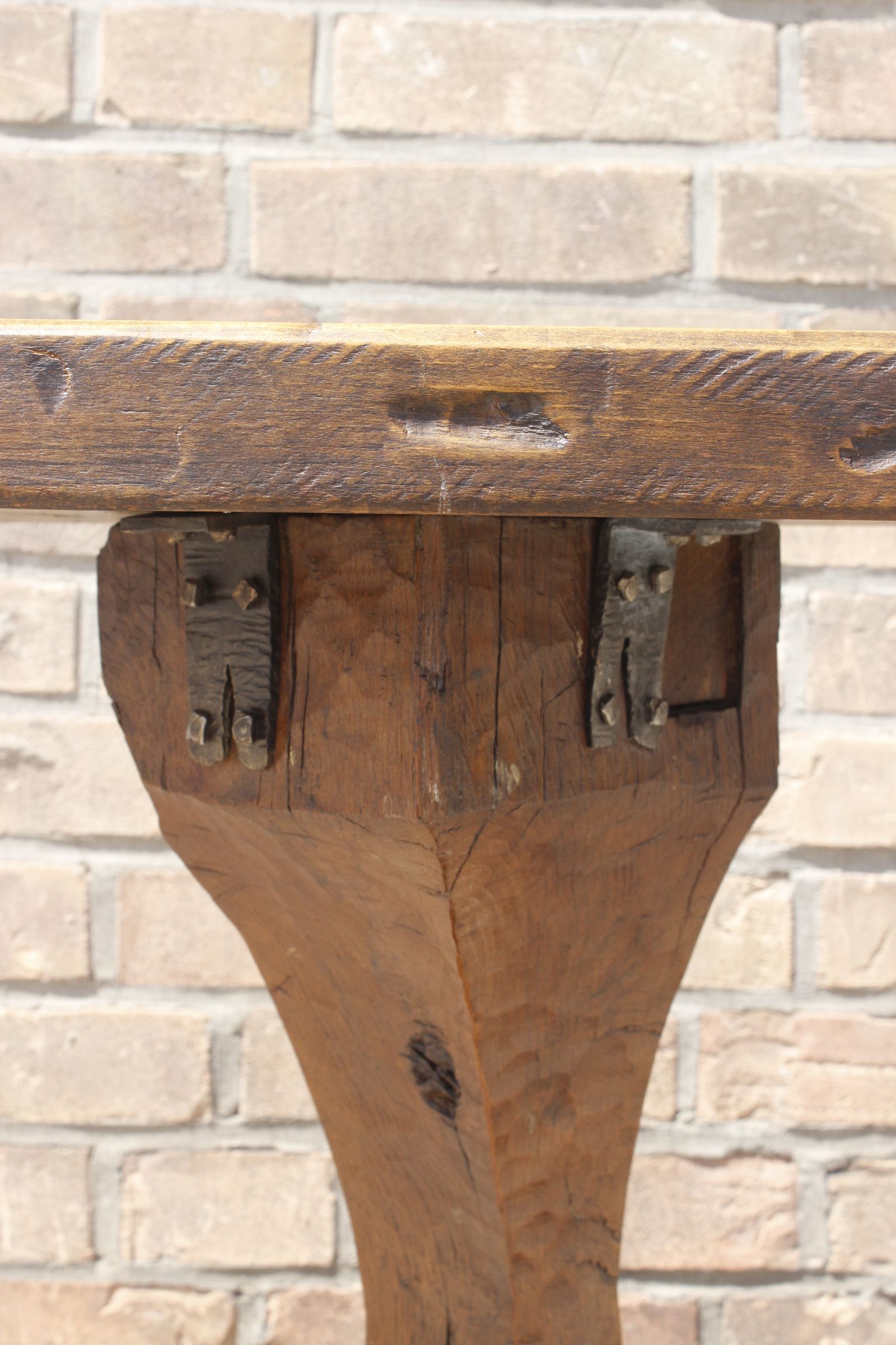 Brutalist console in solid wood worked with gouge & wrought iron, France 1950s
