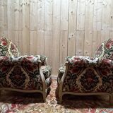 Pair of Louis XV style velvet bergère armchairs