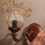 Wall lamp brass gooseneck, tulip glass, vintage