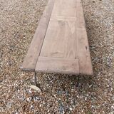 Solid wood living room coffee table with patinated chrome metal legs