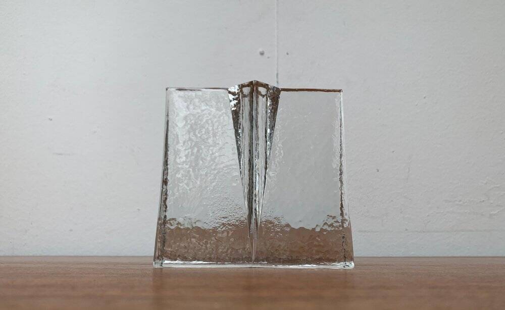 Modernist cubic glass vase from the mid-century, 1960s.
