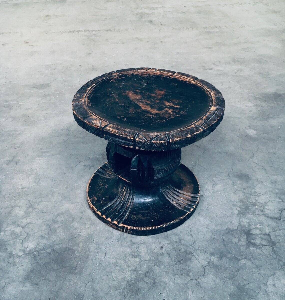 Handcrafted Low Stool in Carved Stained Wood, Africa, 1950s