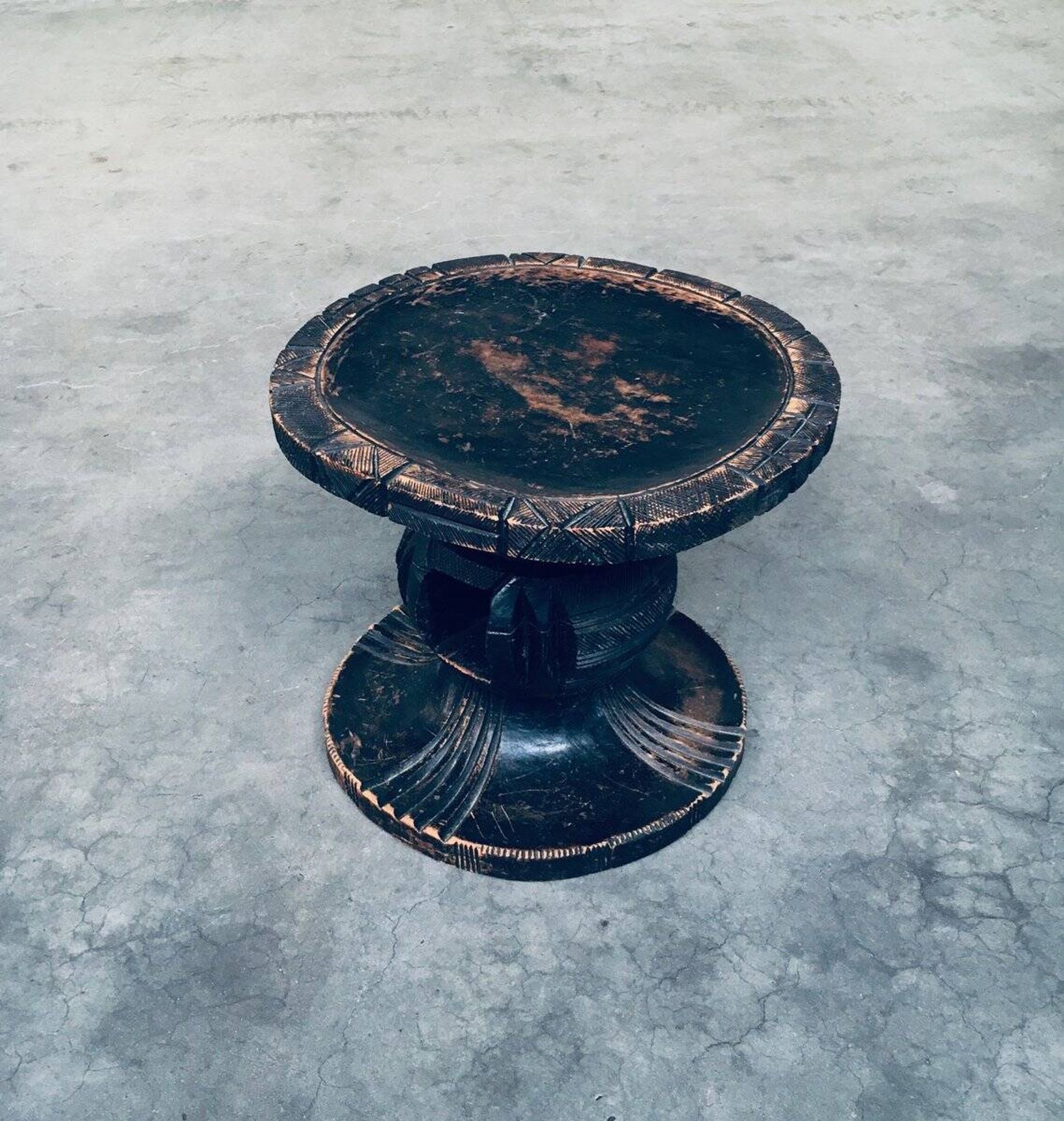 Handcrafted Low Stool in Carved Stained Wood, Africa, 1950s