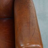 Large Vintage Sheepskin Leather Wingback Chair