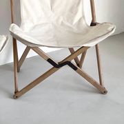 Vintage Foldable Garden / Outdoor Chairs in Wood and White Canvas Boho Chic