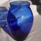 Blue glass vase, oval shape