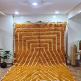 Bold Moroccan Beni Ouarain Rug in Mustard Yellow – Handwoven Wool Rug with Lines