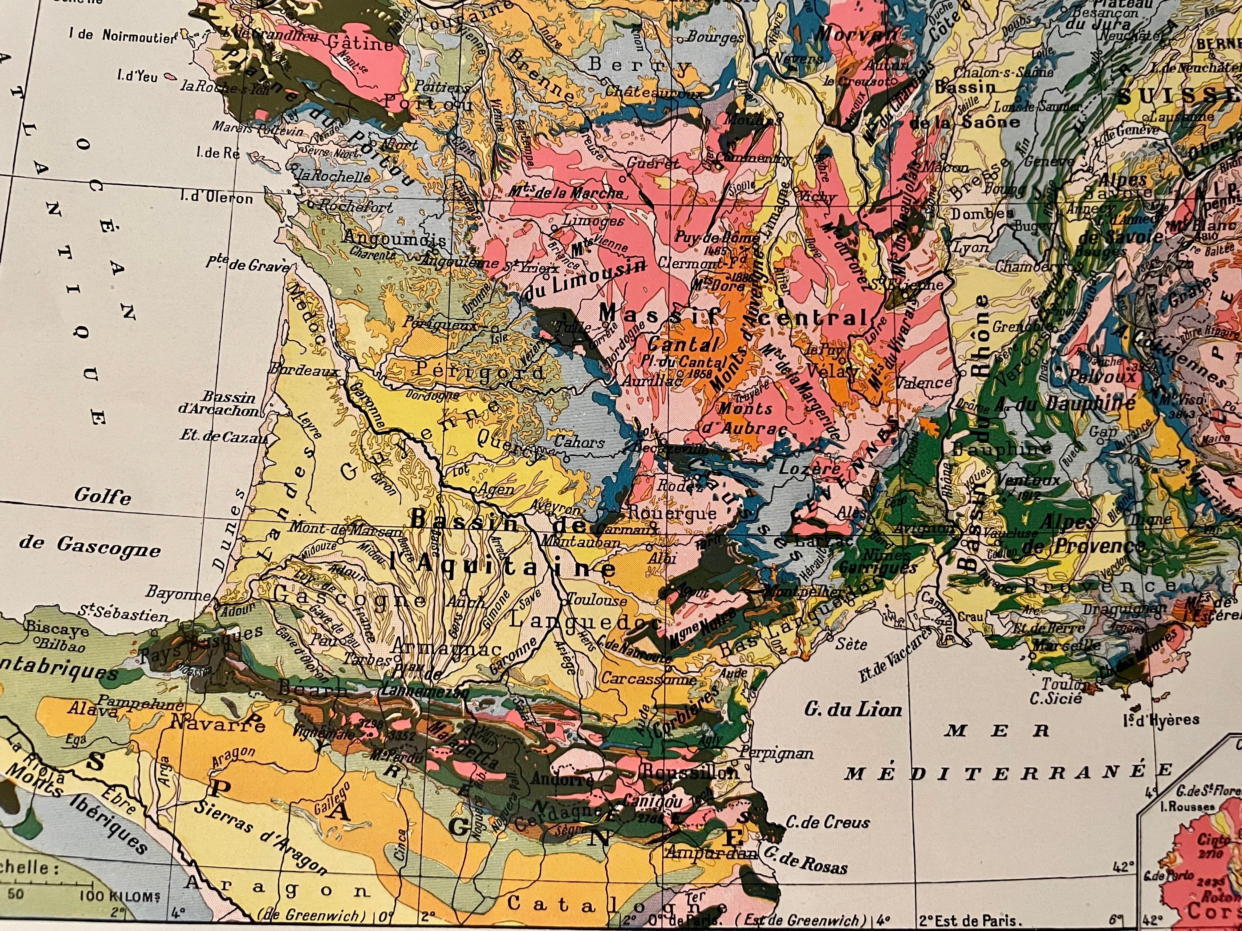 Old geological map of France - 1930