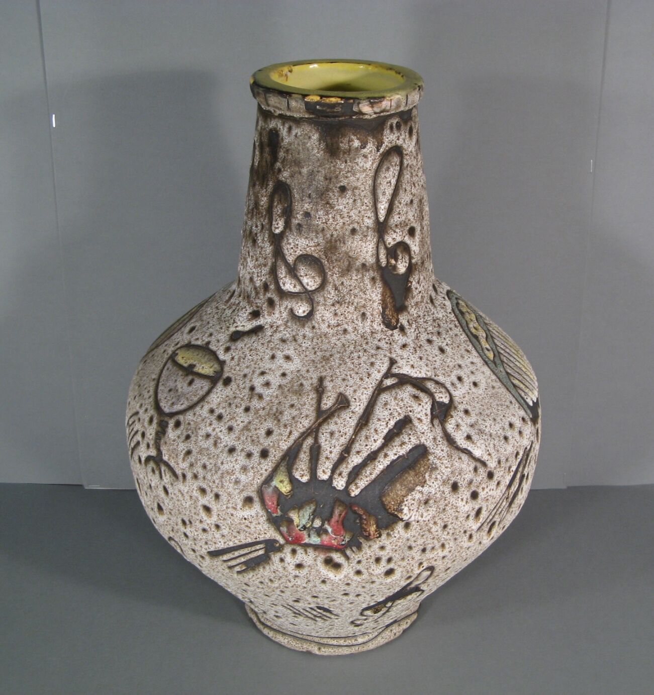 Vallauris ceramic vase signed Bessone décor orchestra instrument music