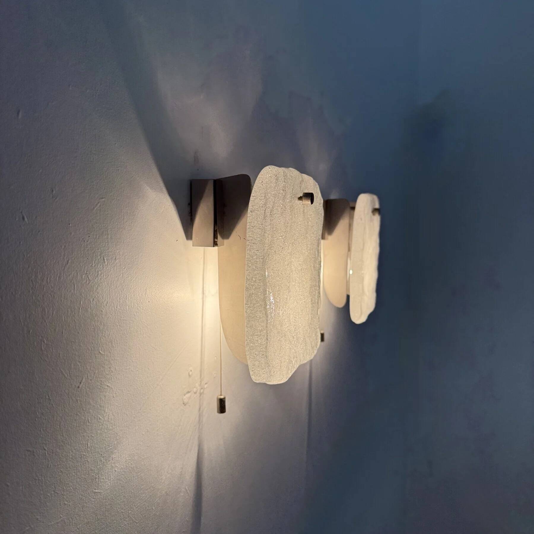Set of 2 J.T. Kalmar ice glass wall lamps sconce, 1970s, Germany