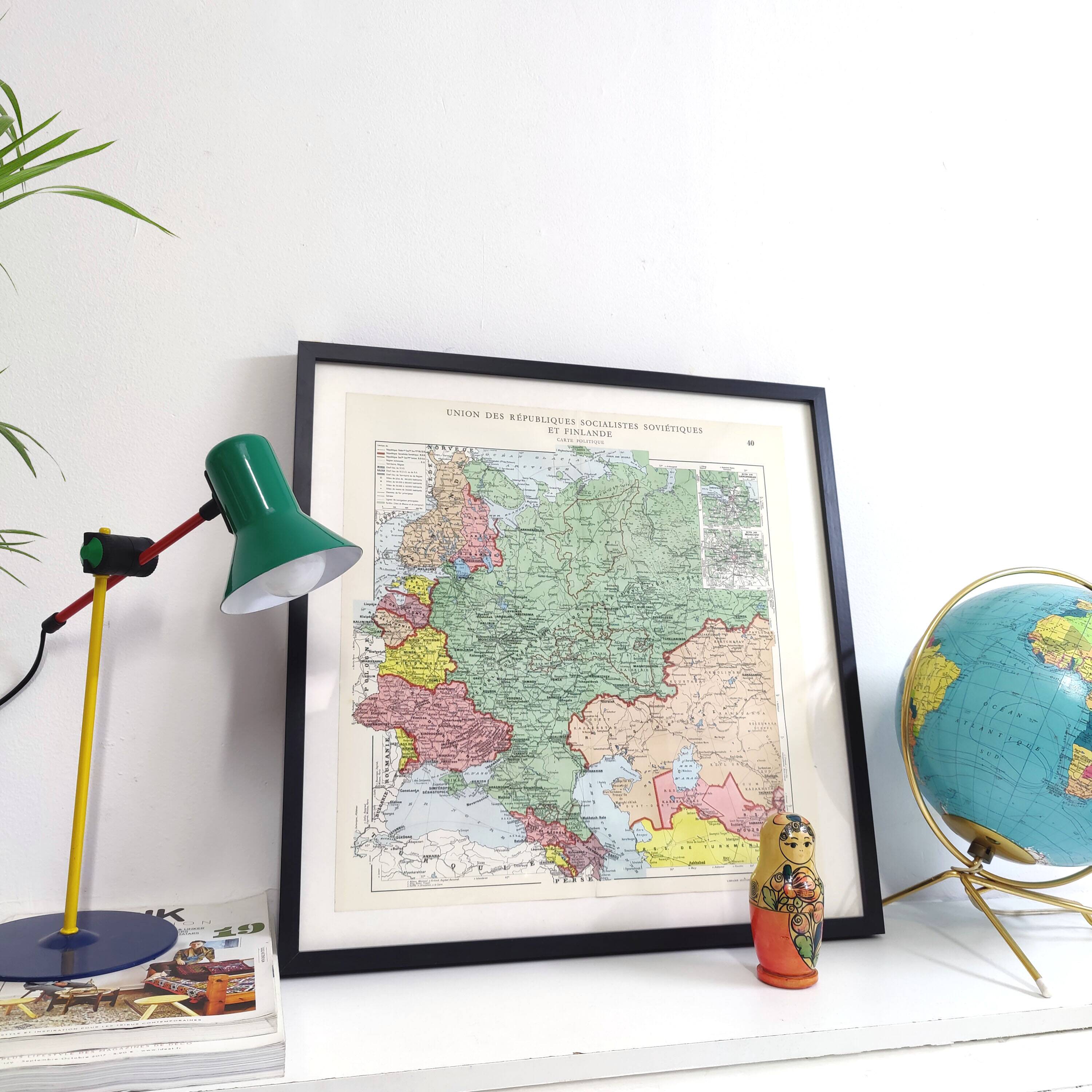 Vintage USSR and Finland map 43x43cm from 1950