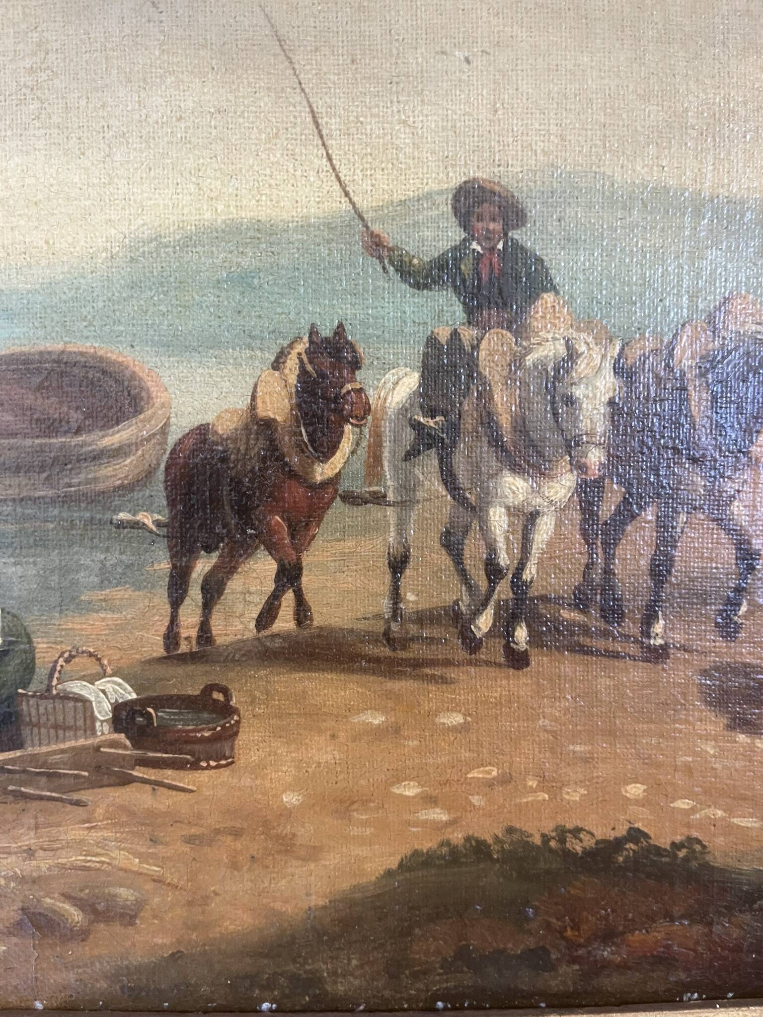 Old Painting French School Marine Port 19th Century Gaultier