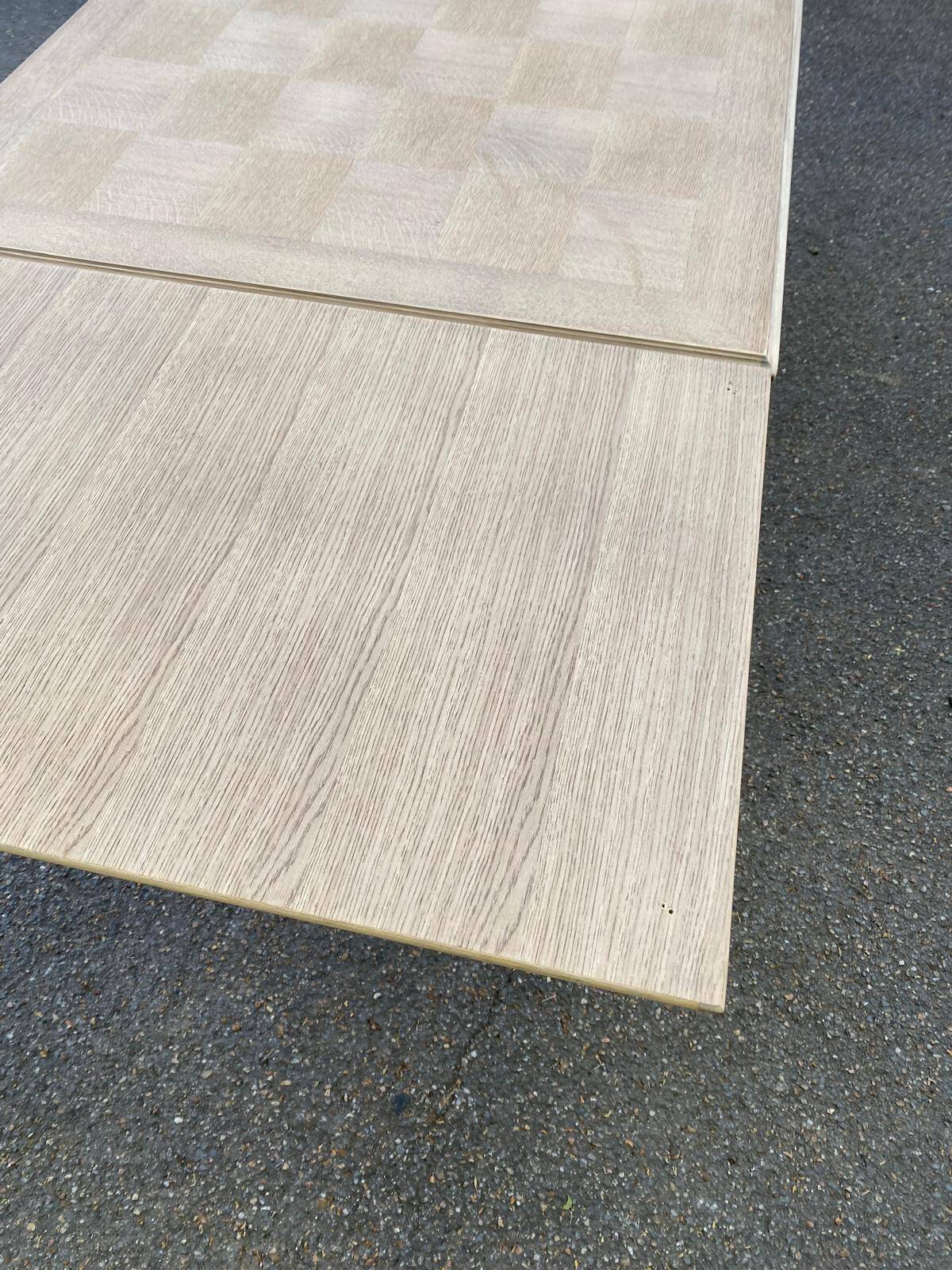Extendable rectangular farmhouse table renovated oak and marquetry 255cm