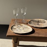 Small oval beige solid petrified wood tray or pocket emptier D24-19 -3311