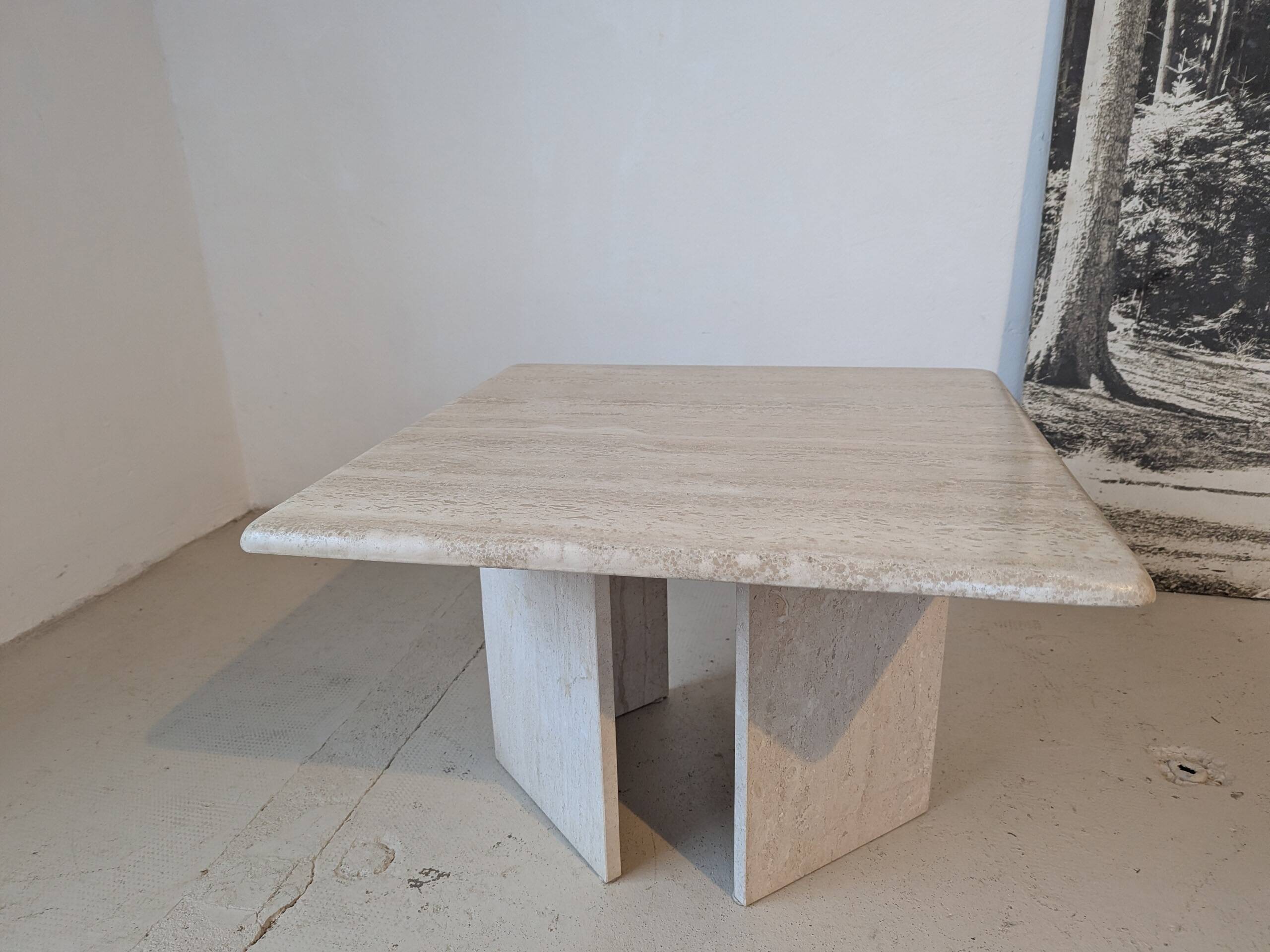 Square travertine coffee table, 1970s.