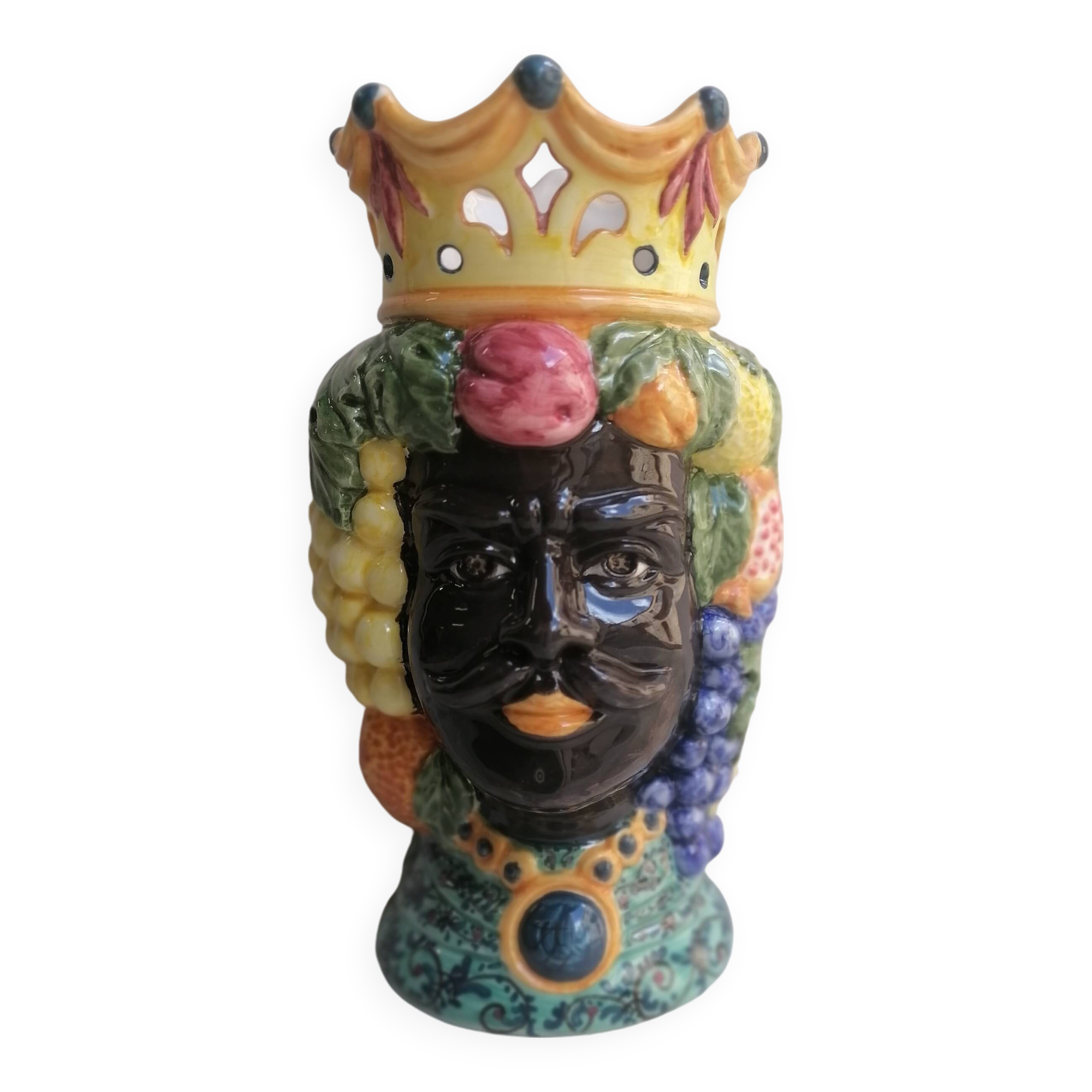 vaso in ceramica a forma di teste di moro siciliane