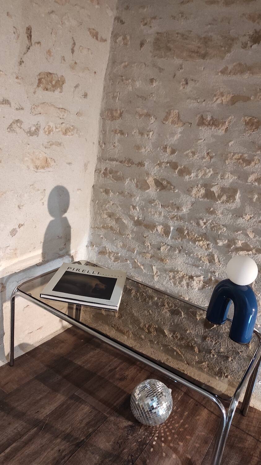 70's smoked tubular table