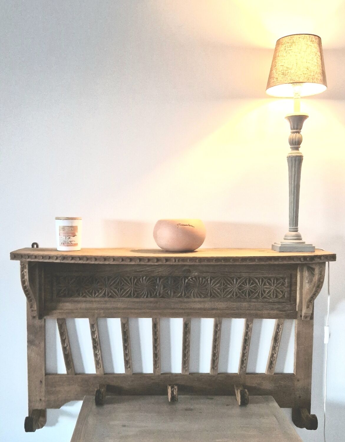 Old carved wood wall shelf
