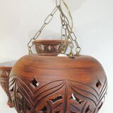 Suspension and pair of terracotta/vintage wall lights