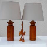 Large Mid-Century Modern Danish Teak Table Lamps, Set of 2