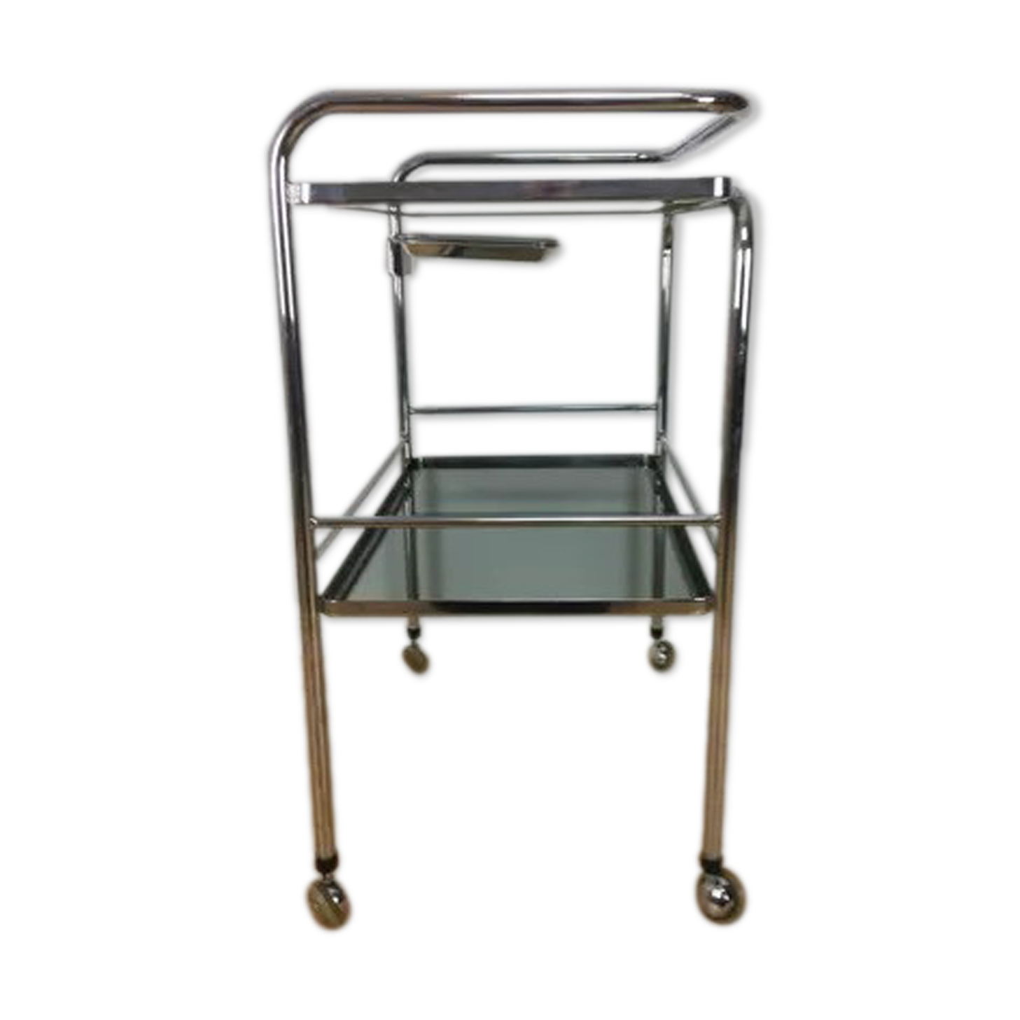 1970 chrome and smoked glass service, professional furniture, industrial style