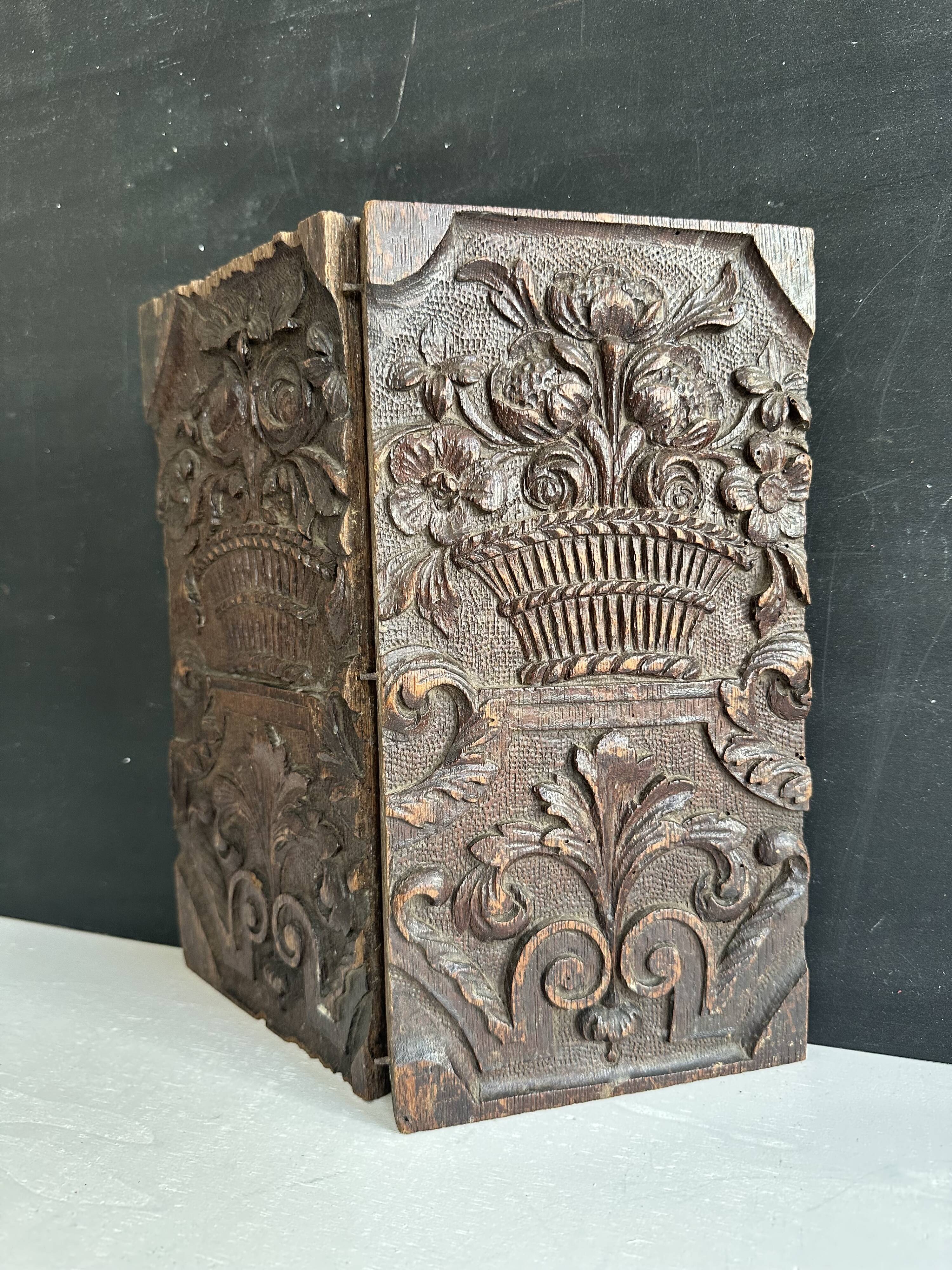 Pair of antique decorative panels in carved wood, 19th century