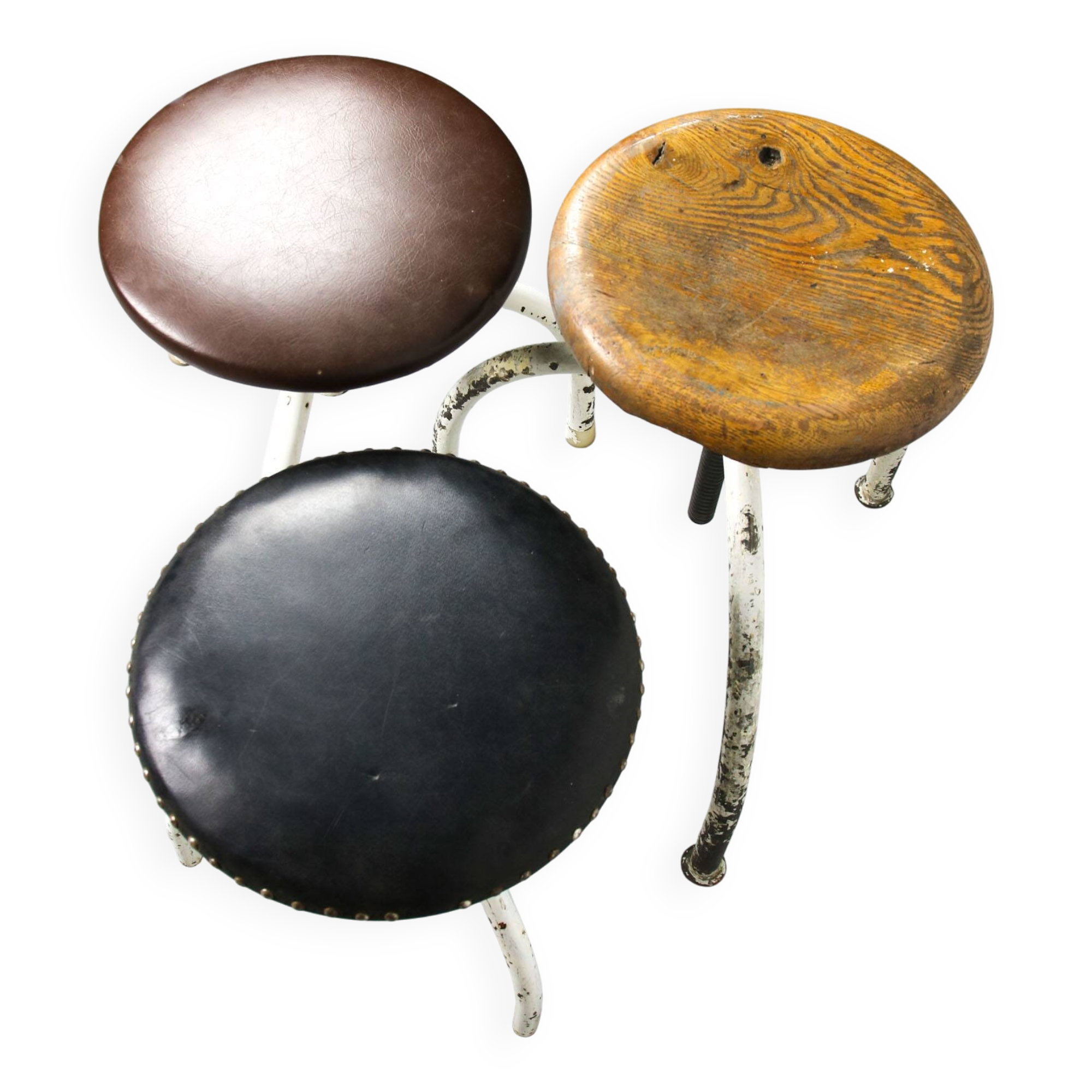 Vintage Industrial Adjustable Swivel Stools, Set of 3