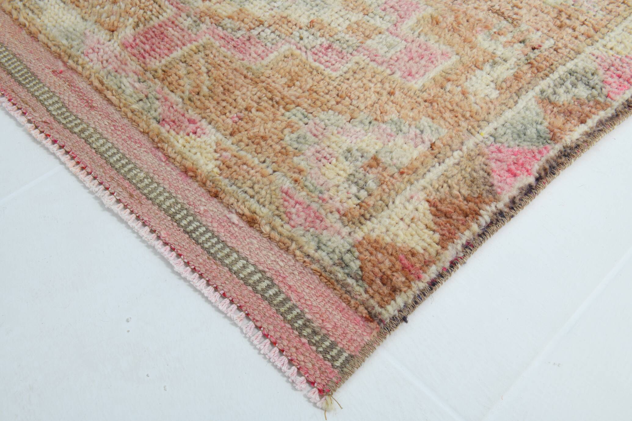 Turkish Pink & Brown Vintage Runner Rug, 78x371Cm