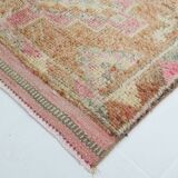 Turkish Pink & Brown Vintage Runner Rug, 78x371Cm