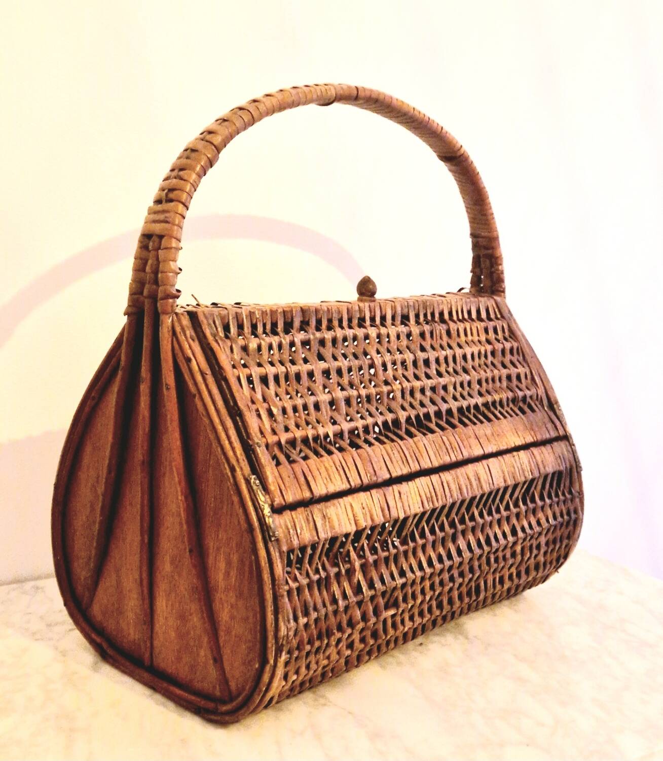 1960s wicker basket handbag