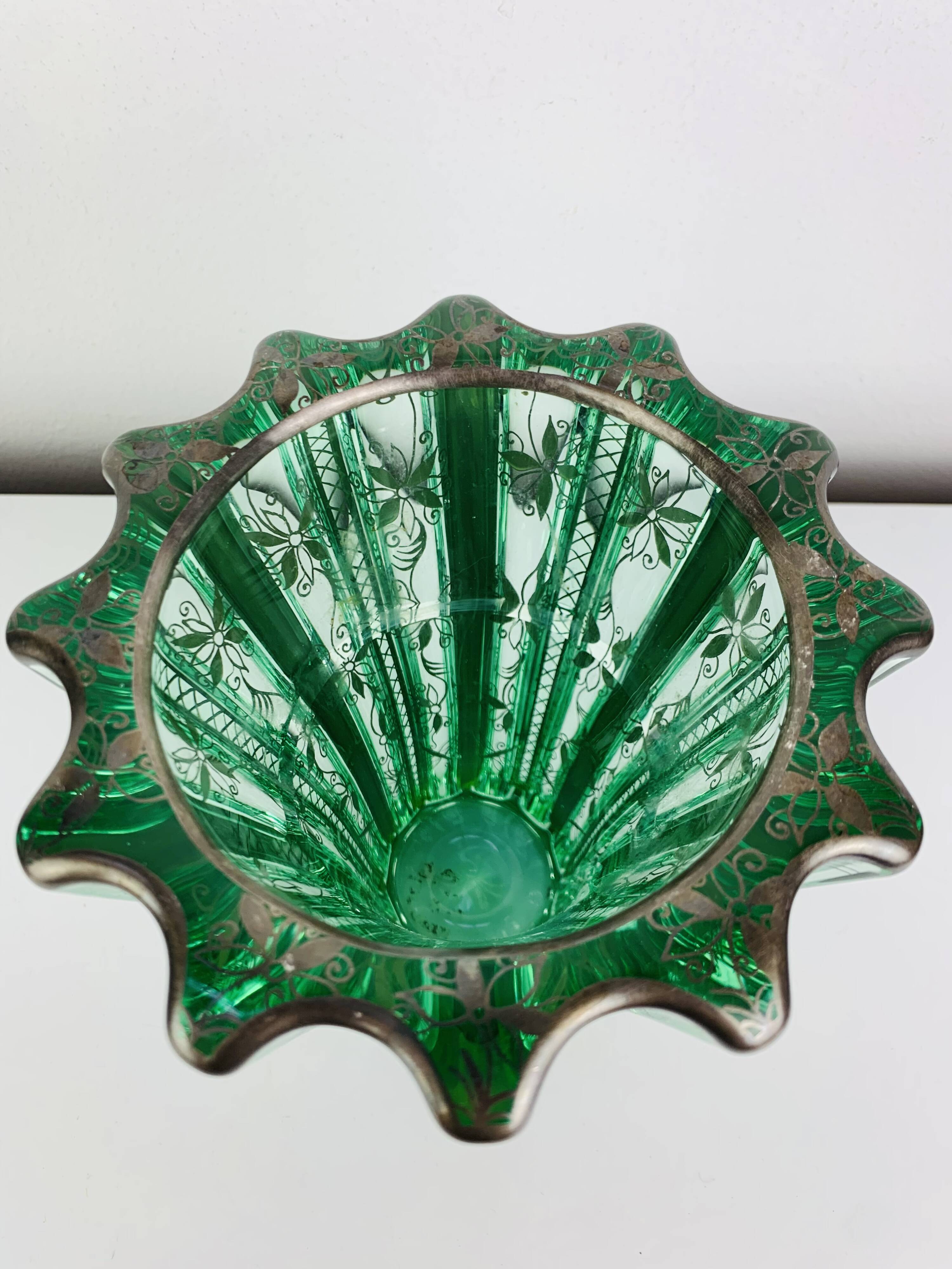 Art Deco vase by Pierre D'Avesn, silver decoration by Atelier Saint Graal.