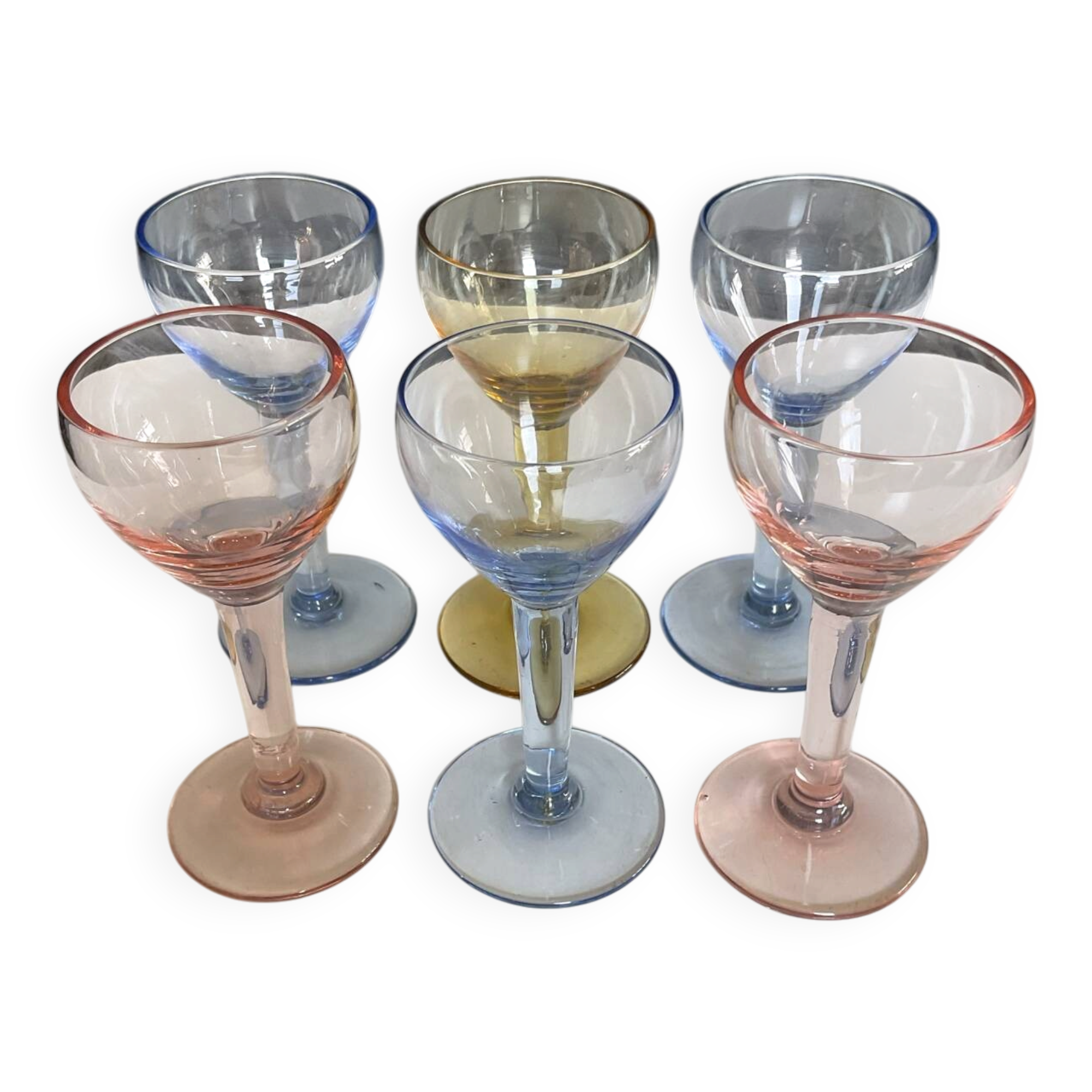 Set of 6 vintage coloured liqueur glasses