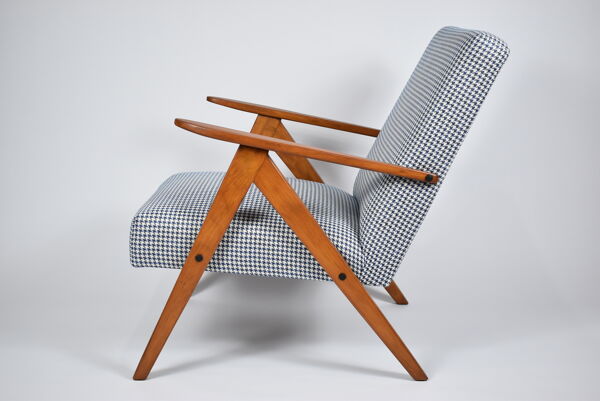 Fauteuil original vintage 60s, édition VAR, entièrement restauré, tissu de poule, élégant