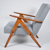 Fauteuil original vintage 60s, édition VAR, entièrement restauré, tissu de poule, élégant