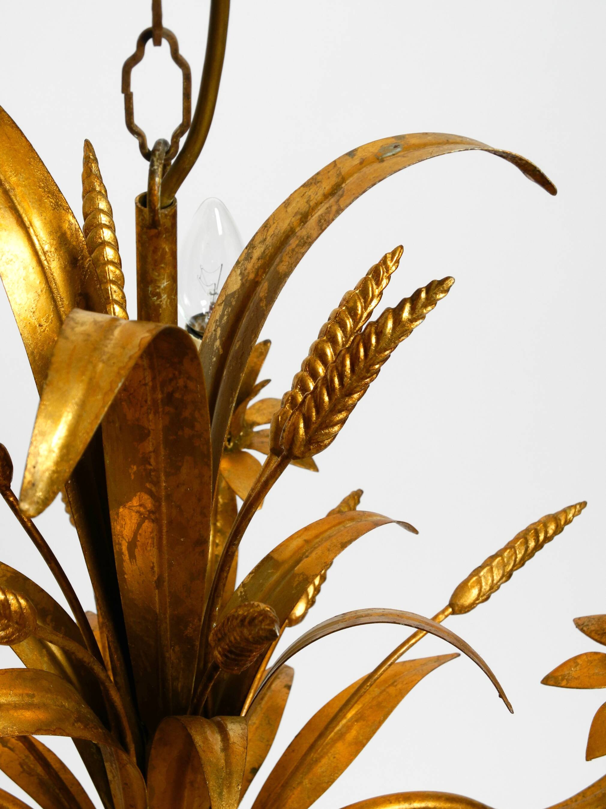 Beautiful 1970s gold-plated 5-arm tall metal chandelier by Hans Kögl