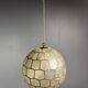 Midcentury mother of pearl Capiz shell & brass sphere large pendant, 1960s