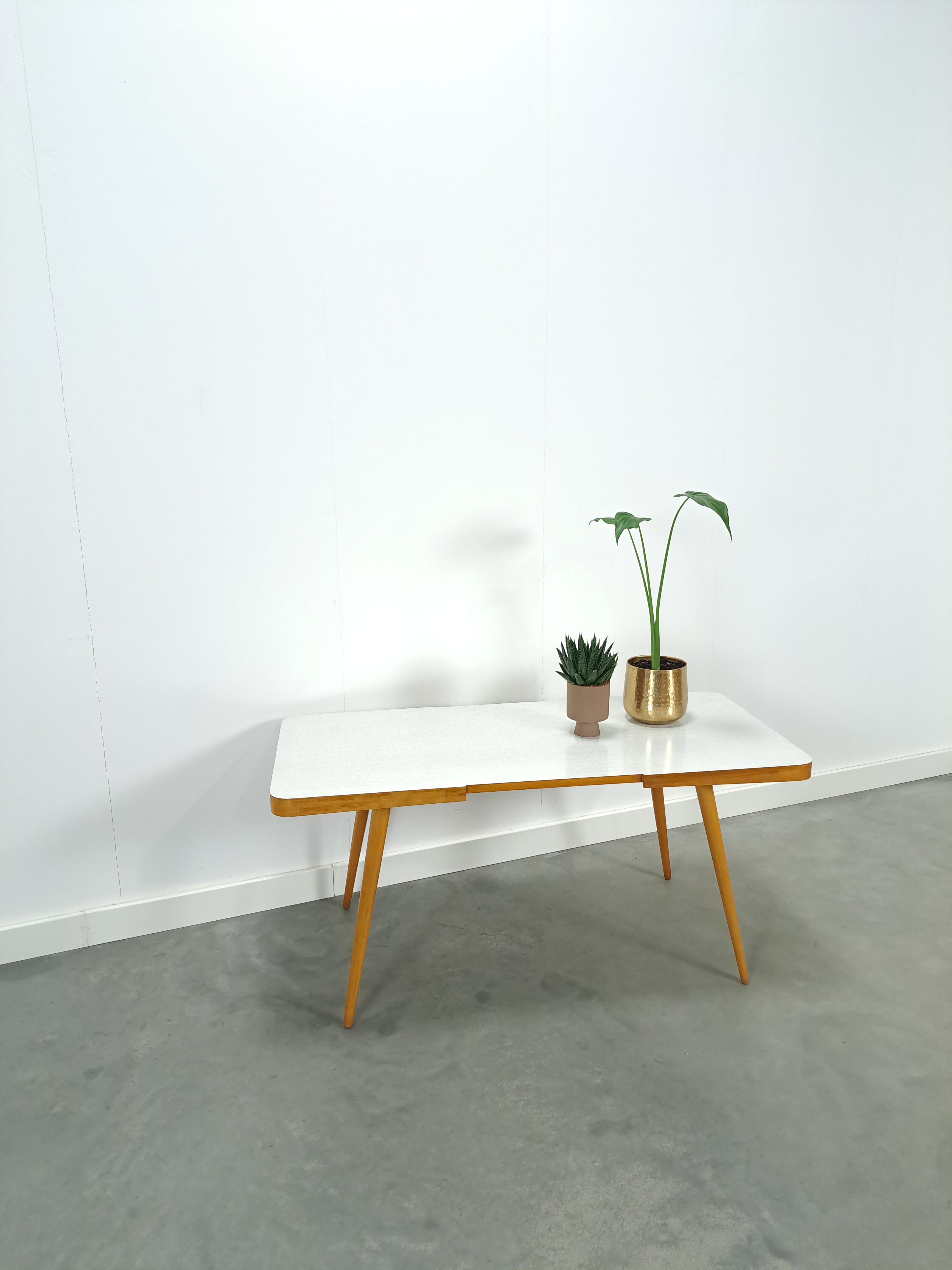 Coffee table vintage with white grey formica top