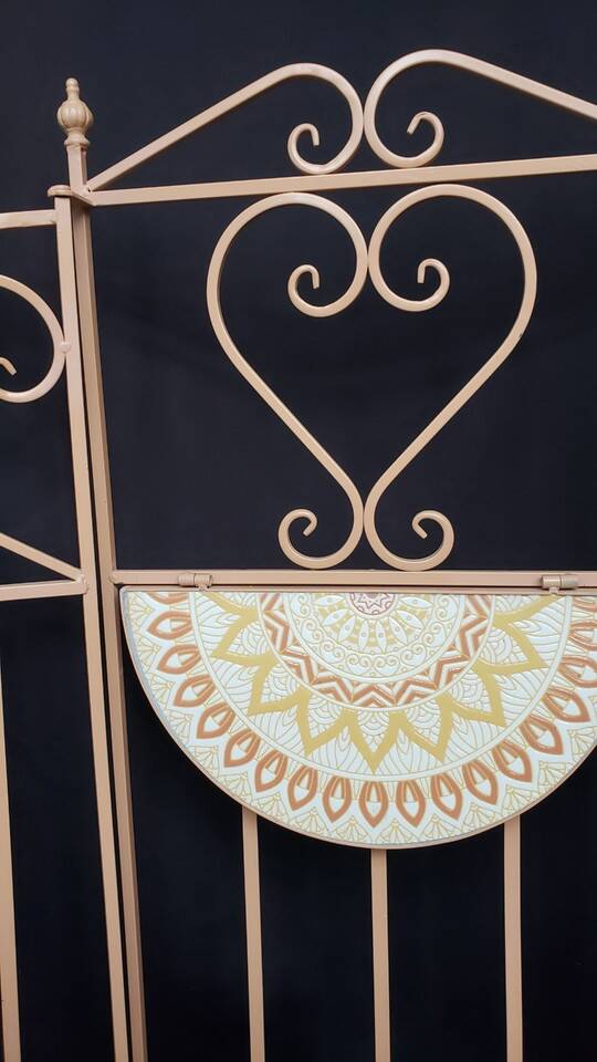 Wrought iron and ceramic half-moon shelf