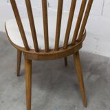 Pair of Baumann Menuet chairs, Honey patina, White vinyl seats