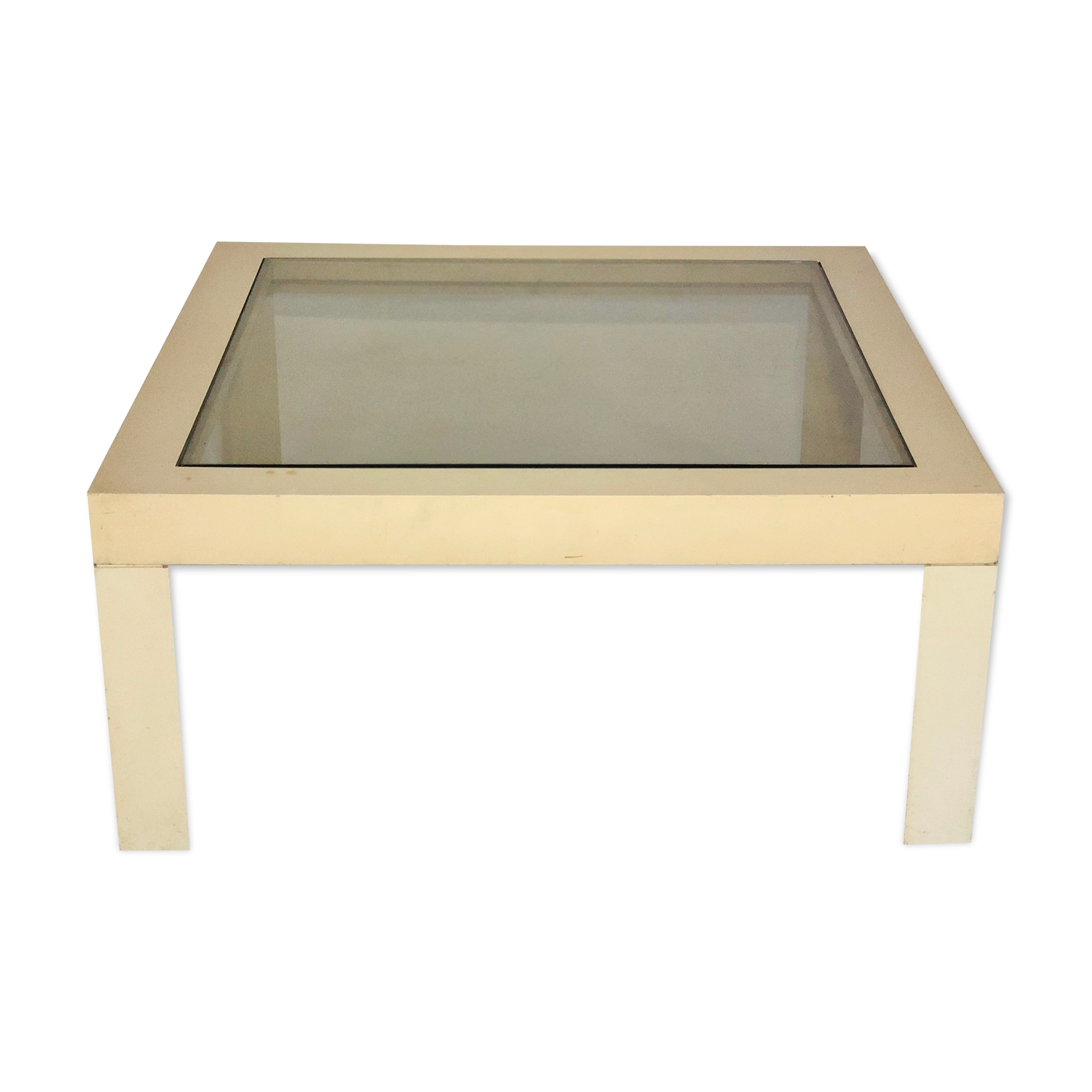 Vintage white plastic coffee table and glass