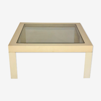 Table basse vintage plastique blanc et verre