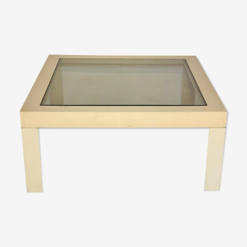 Vintage white plastic coffee table and glass