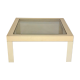 Vintage white plastic coffee table and glass