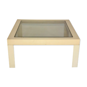 Table basse vintage plastique blanc et verre