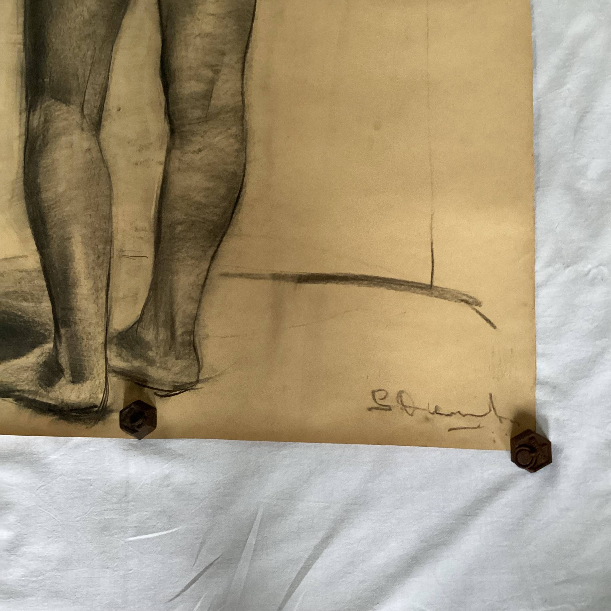 Grande dessin d’une femme « Nue « signée vers les années 1940 dimension : hauteur -120 cm- largeur -