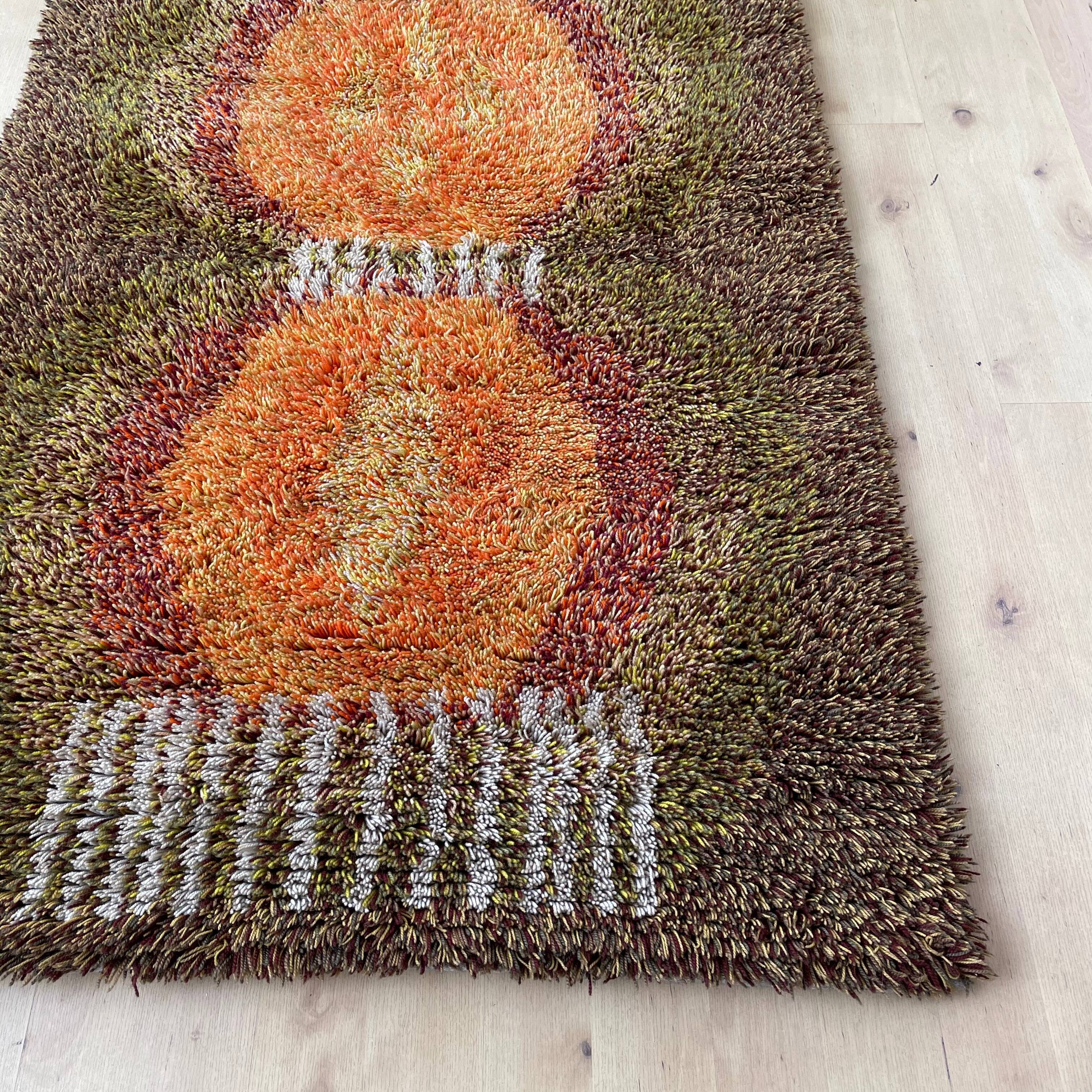 Original ABSTRACT Scandinavian High Pile Pop Art Rya Rug Carpet, Sweden, 1960s