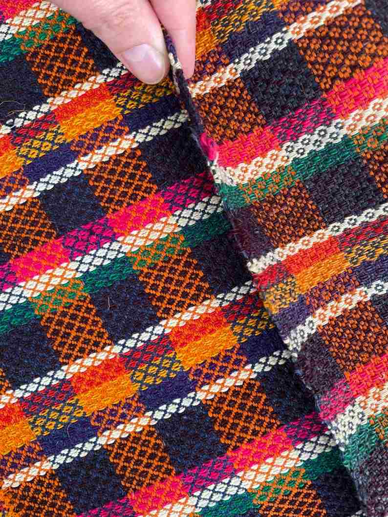 Handwoven vintage accent geometrical rug, colorful wool