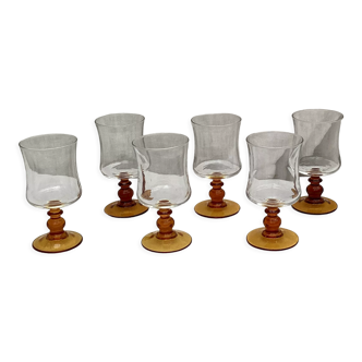 Set of six stemmed glasses stamped France size: height -12cm- diameter 6cm-