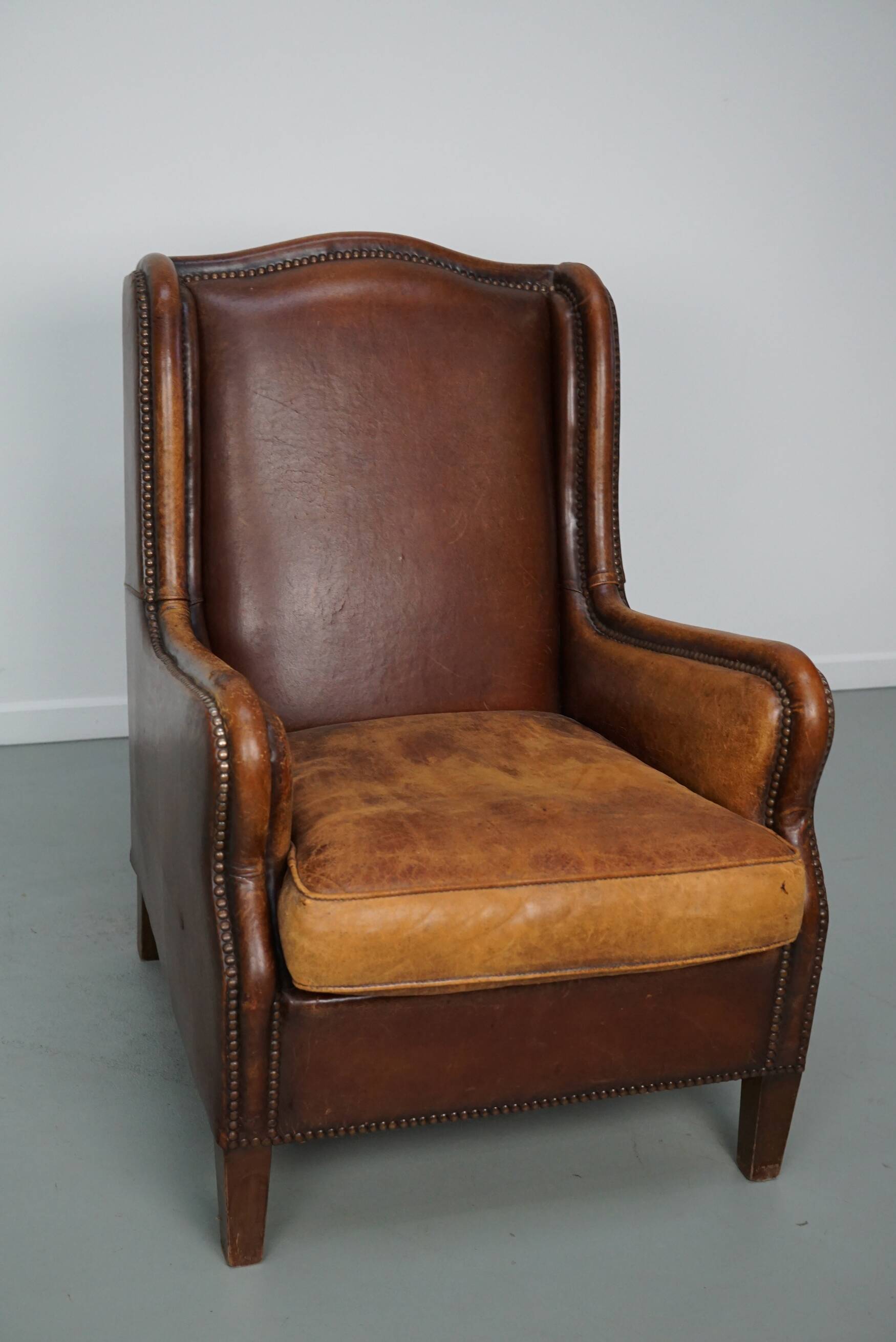 Vintage Dutch Club Chair in Cognac Leather